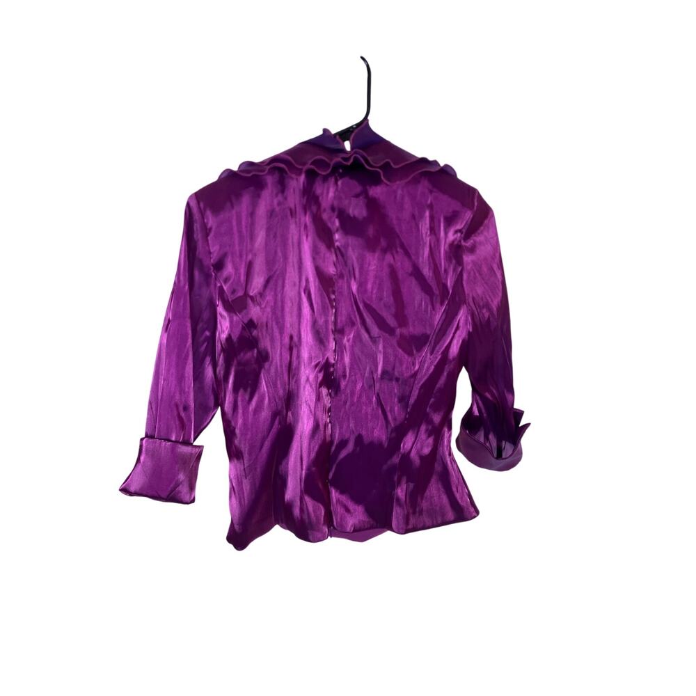 VTG Shiny Fuchsia Ruffle Blouse with Shoulder Pads R&M Richards Women’s Size 8 - Picture 2 of 6
